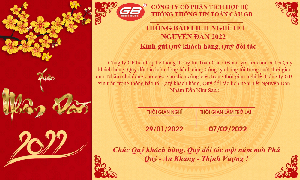 Thông báo lịch nghỉ tết nhâm dần 2022